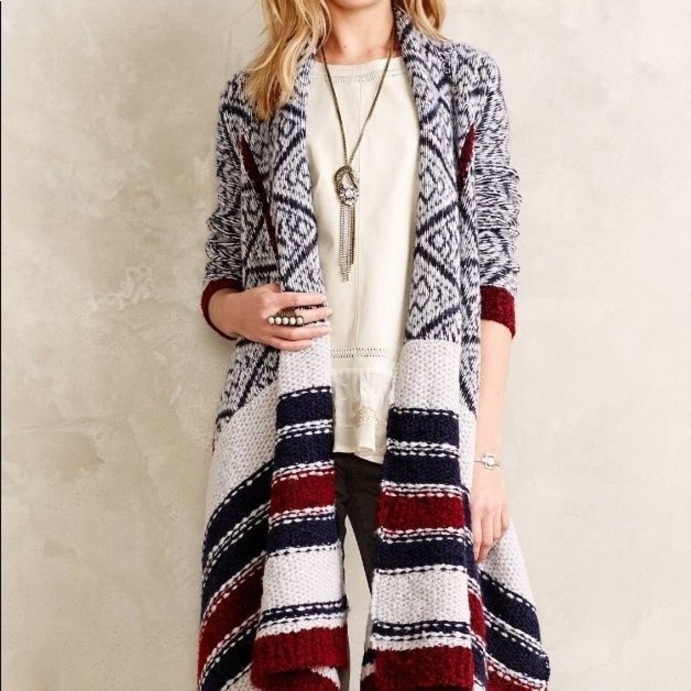 Classic Anthropologie Sleeping on Snow Zig-Zag Jacquard Blanket Cardigan
